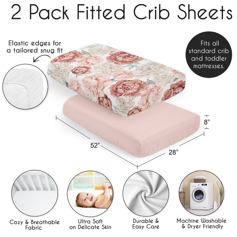 Peony Floral Garden Pink and Ivory Collection 2 Pack Crib Sheets