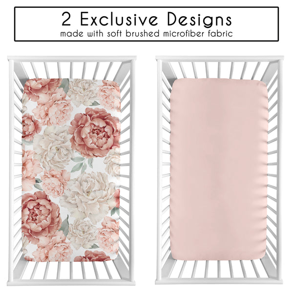 Peony Floral Garden Pink and Ivory Collection 2 Pack Crib Sheets alternate view