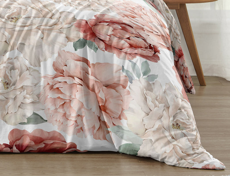 Peony Floral Garden Pink and Ivory Collection Full/Queen Bedding