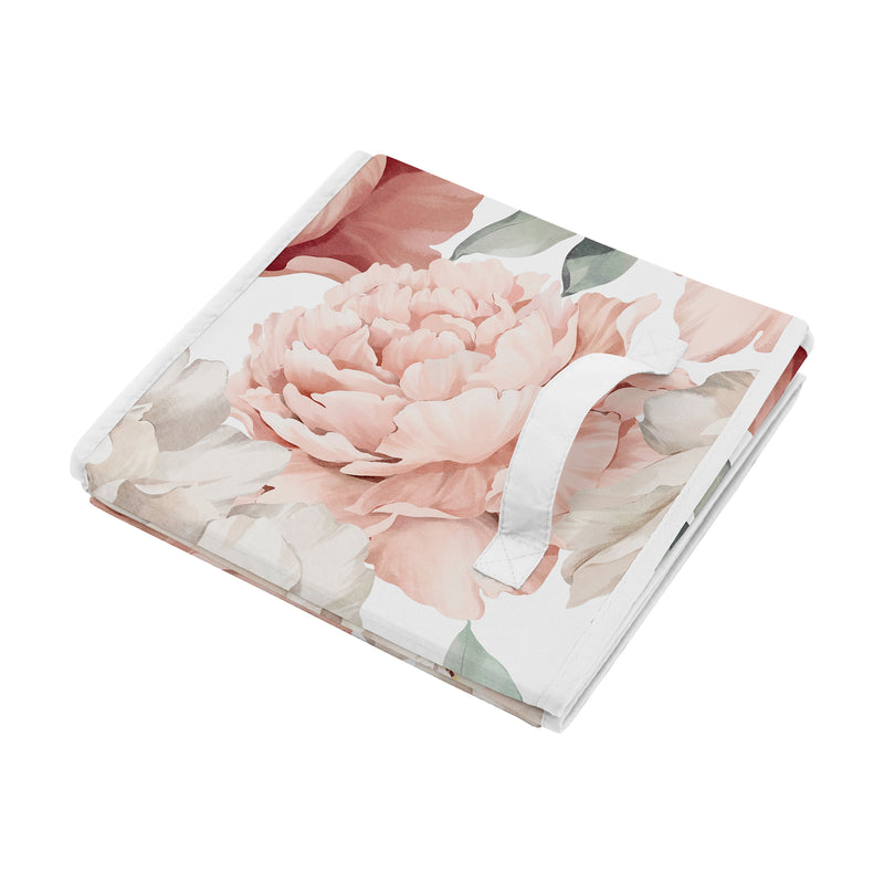 Peony Floral Garden Pink and Ivory Collection Foldable Fabric Storage Bins
