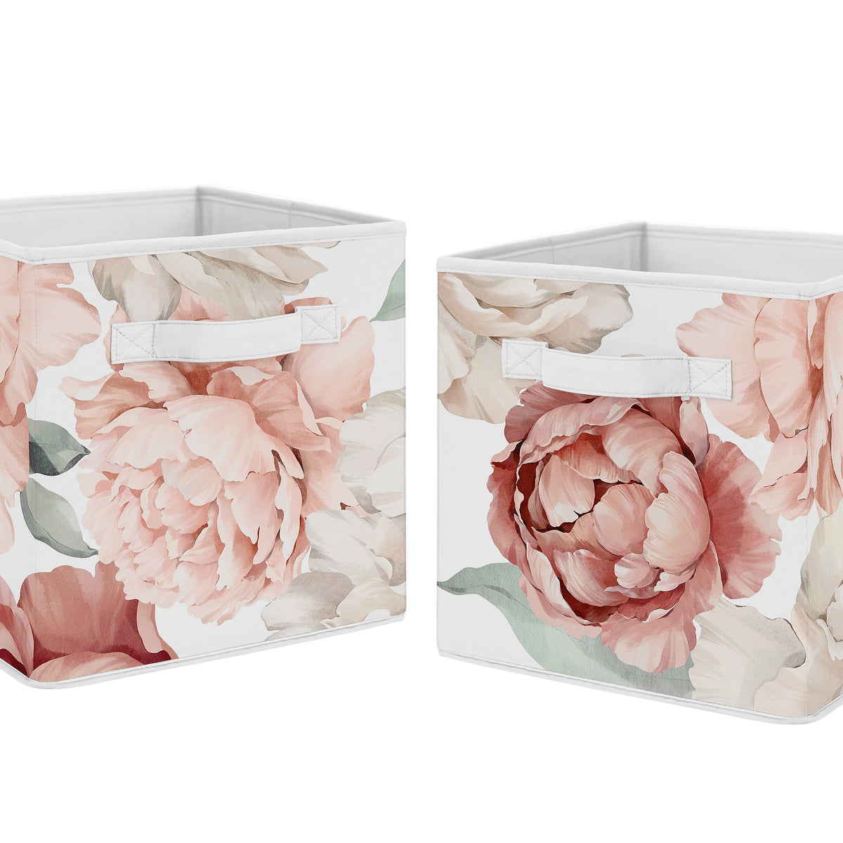 Peony Floral Garden Pink and Ivory Collection Foldable Fabric Storage Bins