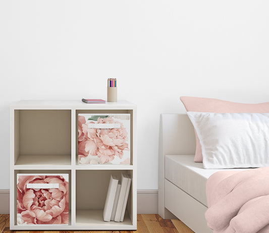 Peony Floral Garden Pink and Ivory Collection Foldable Fabric Storage Bins