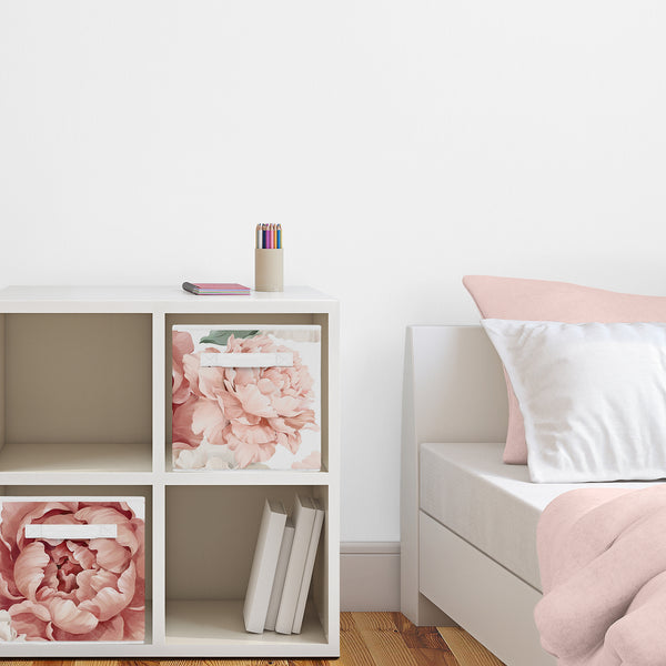 Peony Floral Garden Pink and Ivory Collection Foldable Fabric Storage Bins alternate view