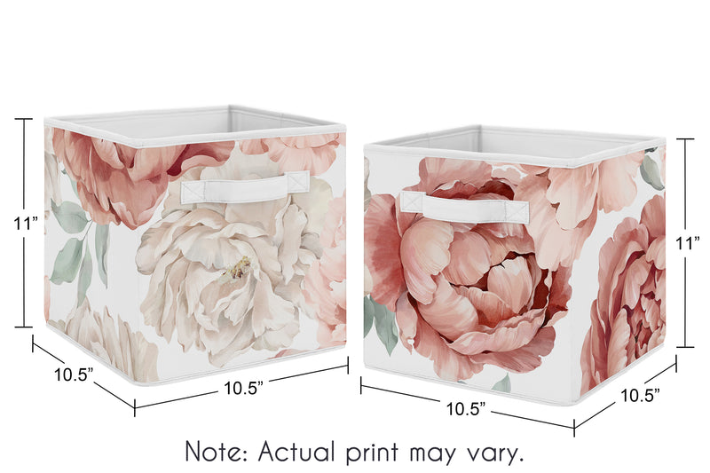 Peony Floral Garden Pink and Ivory Collection Foldable Fabric Storage Bins