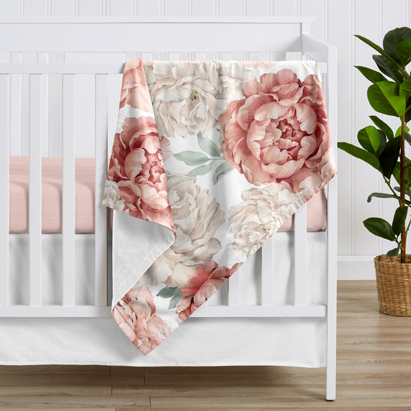 Peony Floral Garden Pink and Ivory Collection Baby Blanket alternate view