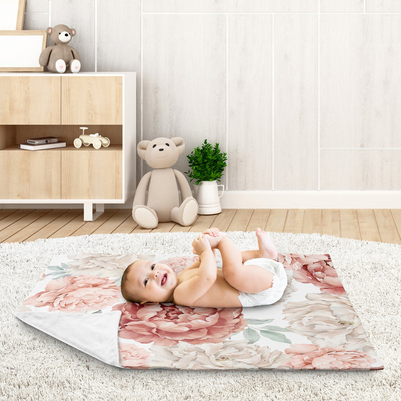 Peony Floral Garden Pink and Ivory Collection Baby Blanket