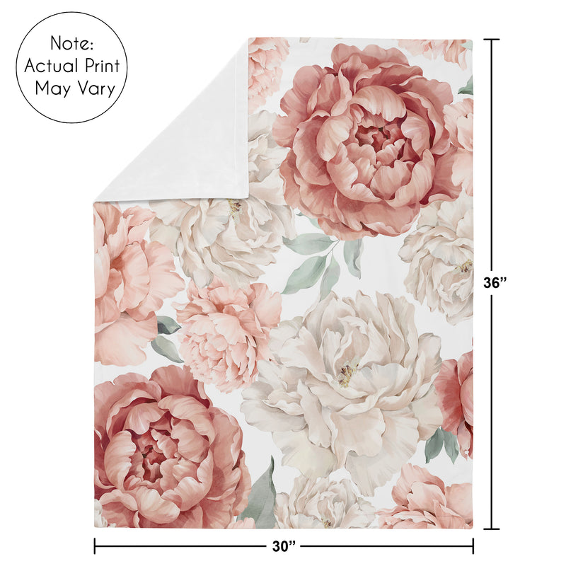 Peony Floral Garden Pink and Ivory Collection Baby Blanket