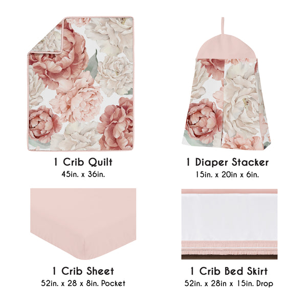 Peony Floral Garden Pink and Ivory Collection 4 Piece Crib Bedding alternate view