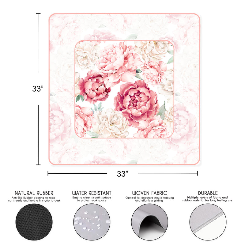 Peony Floral Garden Pink and Ivory Collection Mahjong Mat for Table - Shipped Rolled