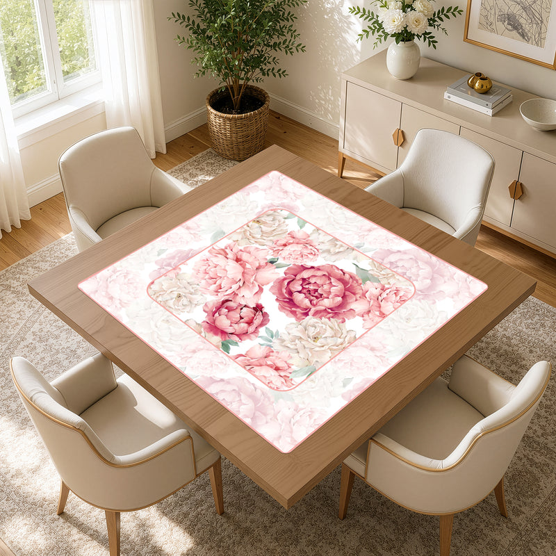 Peony Floral Garden Pink and Ivory Collection Mahjong Mat for Table - Shipped Rolled