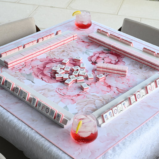 Peony Floral Garden Pink and Ivory Collection Mahjong Mat for Table - Shipped Rolled