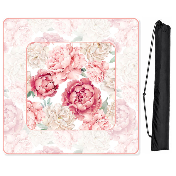 Peony Floral Garden Pink and Ivory Collection Mahjong Mat for Table - Shipped Rolled