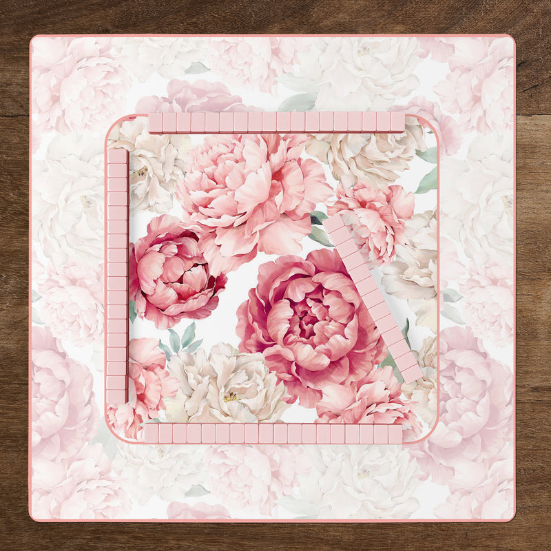 Peony Floral Garden Pink and Ivory Collection Mahjong Mat for Table - Shipped Rolled