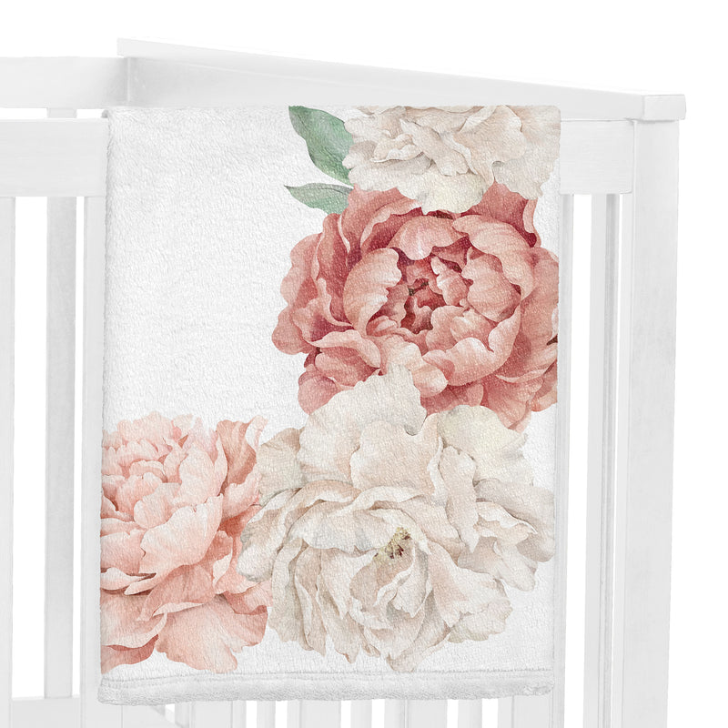 Peony Floral Garden Pink and Ivory Collection Monthly Milestone Baby Blanket