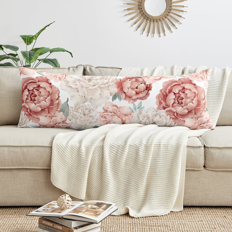 Peony Floral Garden Pink and Ivory Collection Full Length Body Pillow Cover