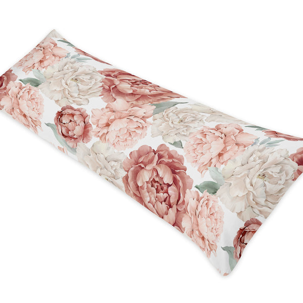 Peony Floral Garden Pink and Ivory Collection Full Length Body Pillow Cover