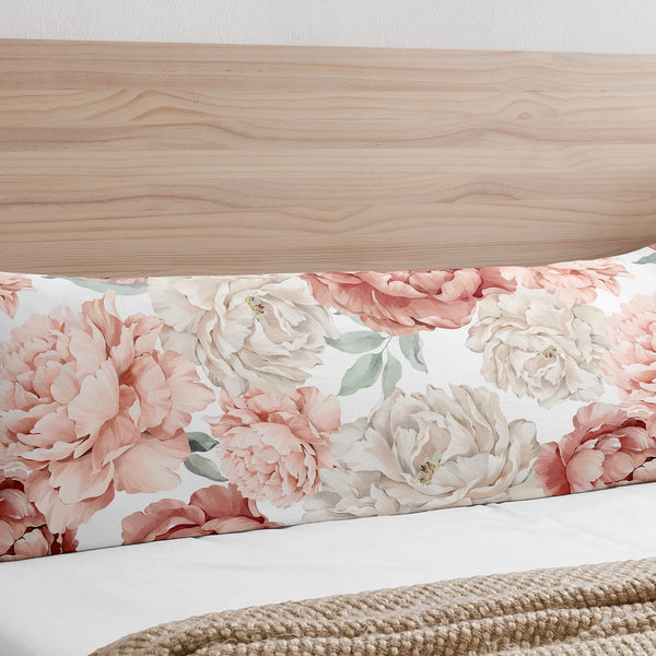 Peony Floral Garden Pink and Ivory Collection Full Length Body Pillow Cover alternate view