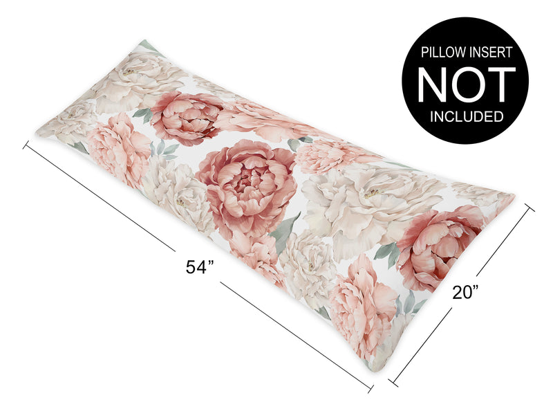 Peony Floral Garden Pink and Ivory Collection Full Length Body Pillow Cover
