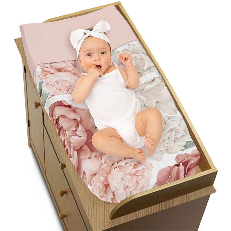 Peony Floral Garden Pink and Ivory Collection Changing Pad Cover