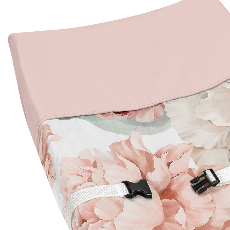 Peony Floral Garden Pink and Ivory Collection Changing Pad Cover