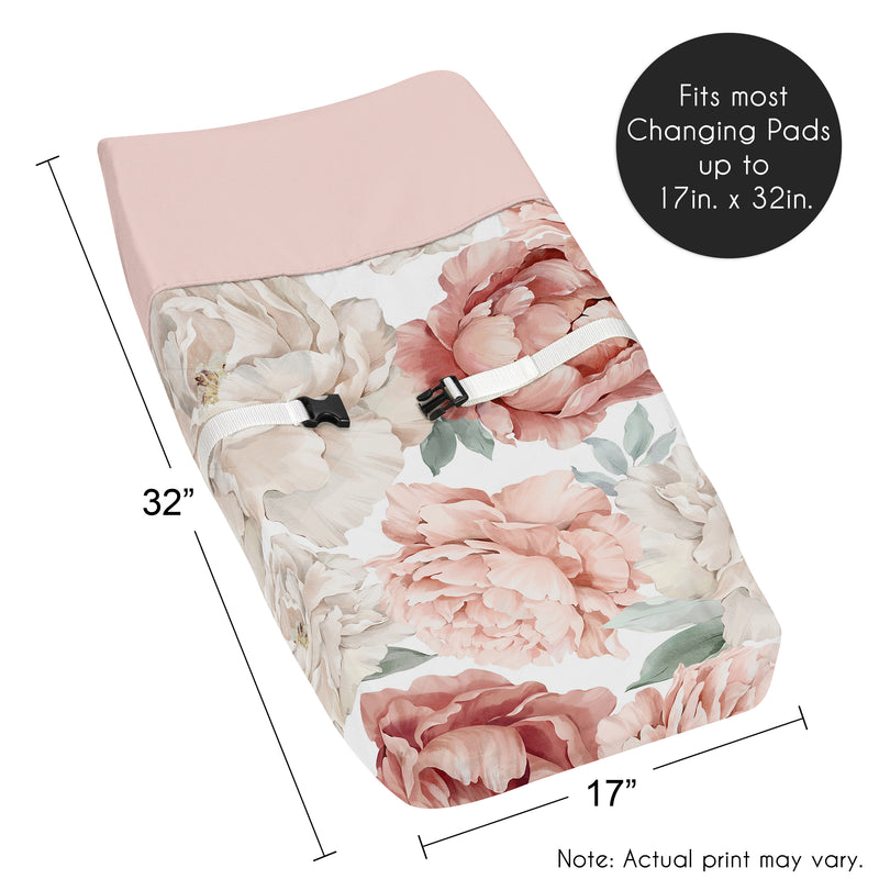 Peony Floral Garden Pink and Ivory Collection Changing Pad Cover
