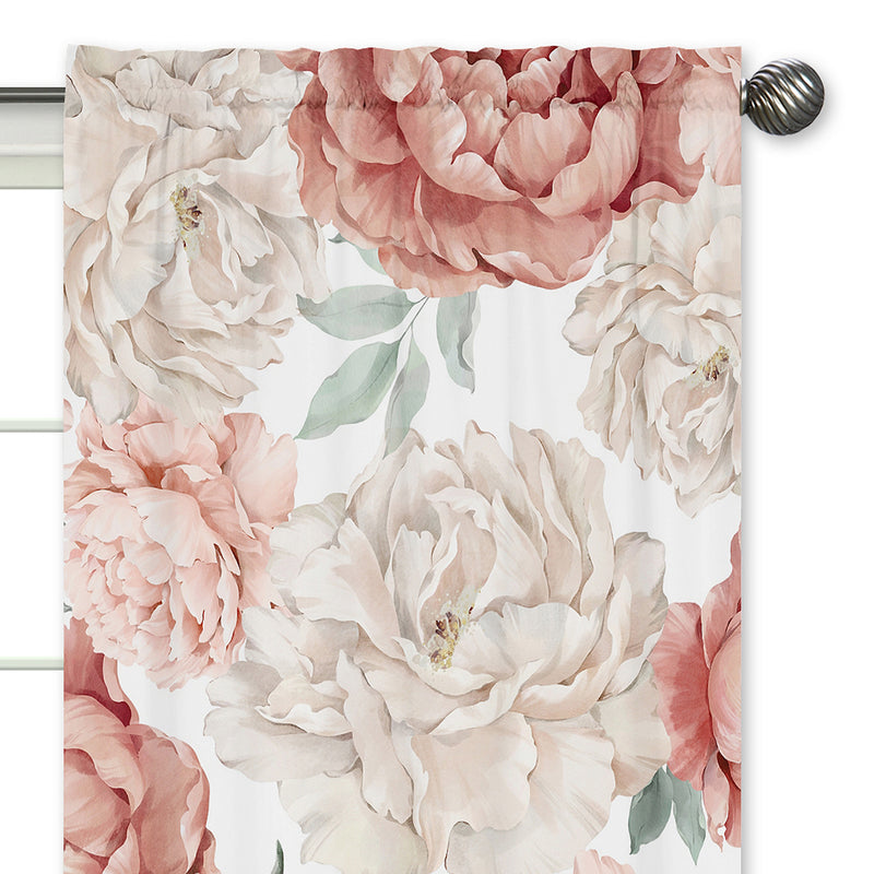 Peony Floral Garden Pink and Ivory Collection Window Panels - Set of 2