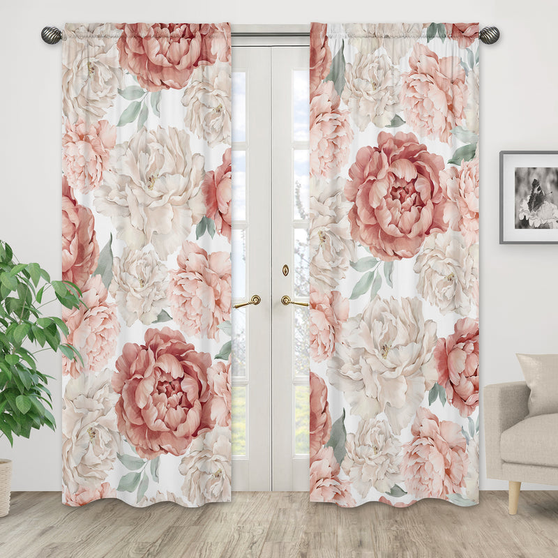 Peony Floral Garden Pink and Ivory Collection Window Panels - Set of 2