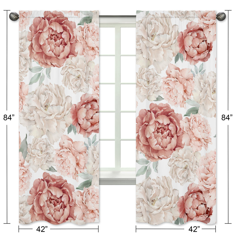 Peony Floral Garden Pink and Ivory Collection Window Panels - Set of 2