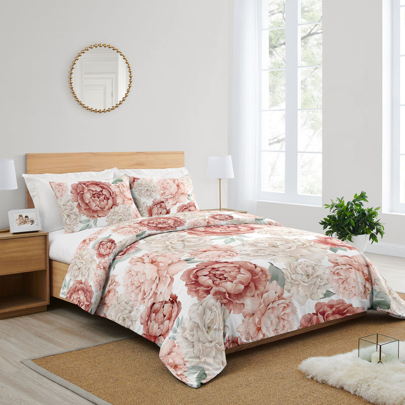 Peony Floral Garden Pink and Ivory Collection Full/Queen Bedding