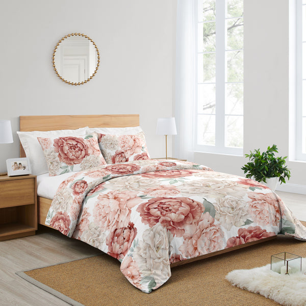 Peony Floral Garden Pink and Ivory Collection Full/Queen Bedding alternate view