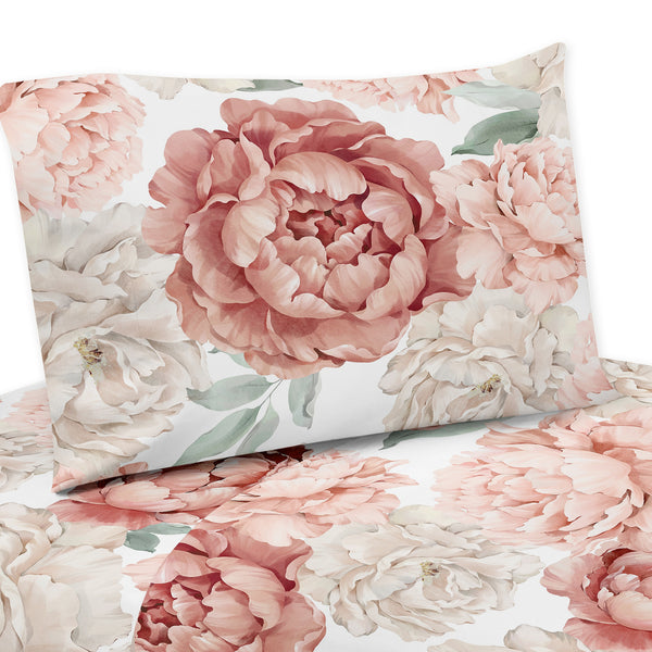 Peony Floral Garden Pink and Ivory Collection Queen Sheet Set