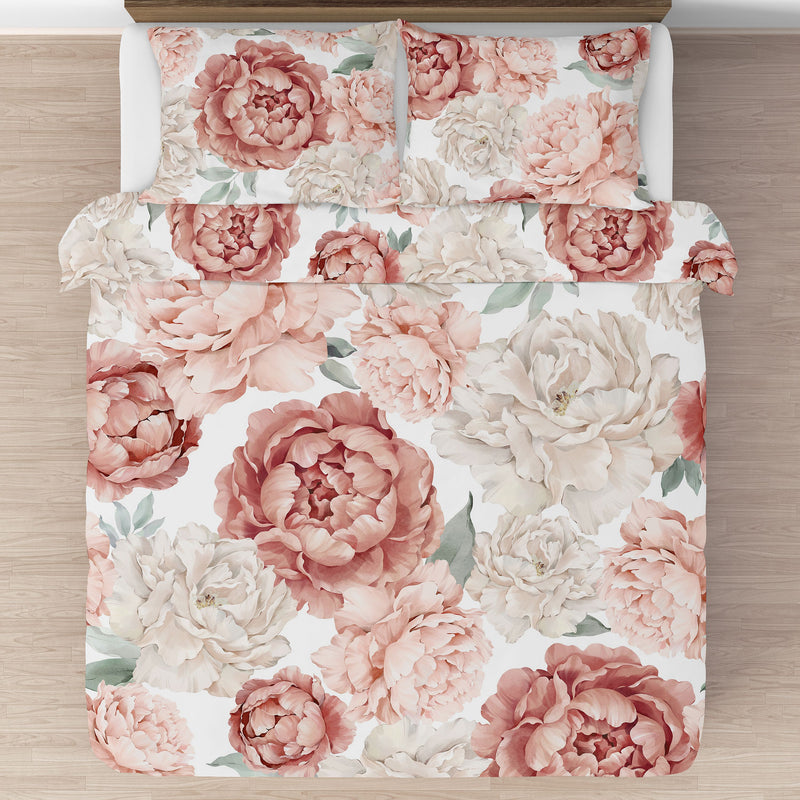 Peony Floral Garden Pink and Ivory Collection Full/Queen Bedding