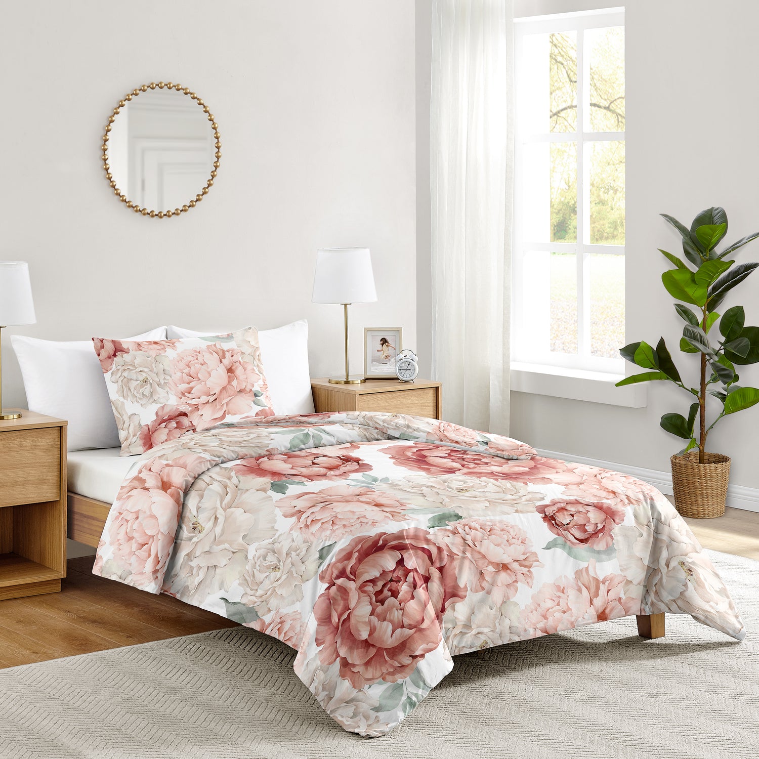 Peony Floral Garden Pink and Ivory Collection Twin Bedding