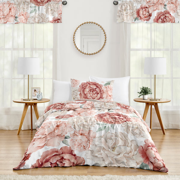 Peony Floral Garden Pink and Ivory Collection Twin Bedding alternate view
