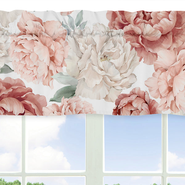 Peony Floral Garden Pink and Ivory Collection Window Valance