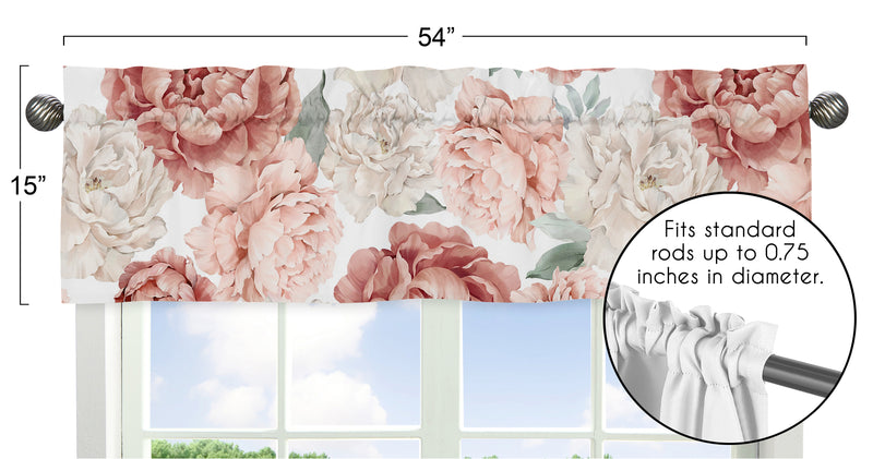 Peony Floral Garden Pink and Ivory Collection Window Valance