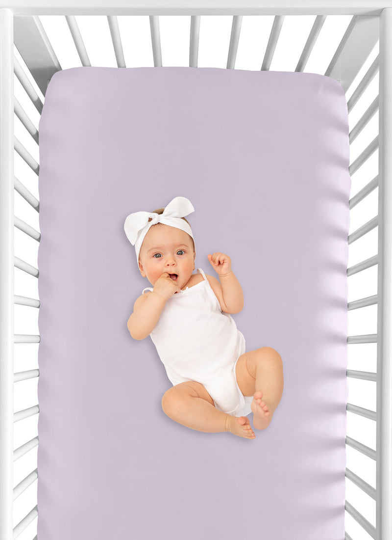 Peony Floral Garden Lavender Purple and Ivory Collection Crib Sheet - Solid Lavender Purple