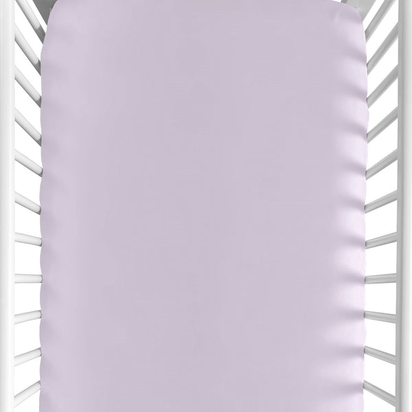 Peony Floral Garden Lavender Purple and Ivory Collection Crib Sheet - Solid Lavender Purple