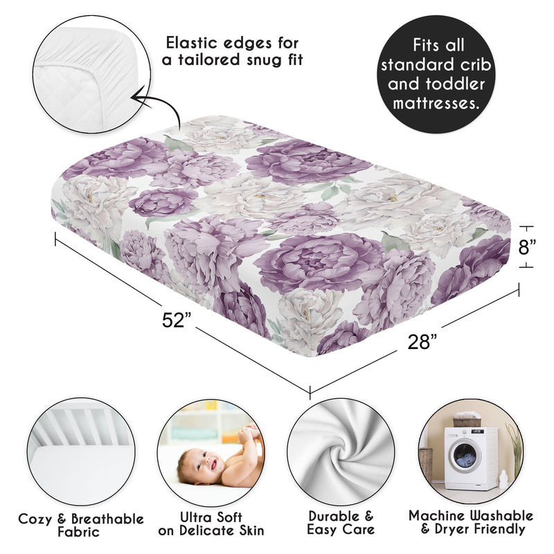 Peony Floral Garden Lavender Purple and Ivory Collection Crib Sheet