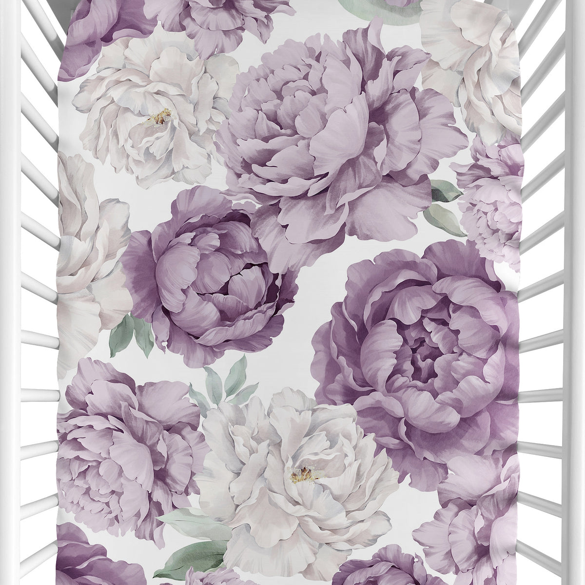 Peony Floral Garden Lavender Purple and Ivory Collection Crib Sheet