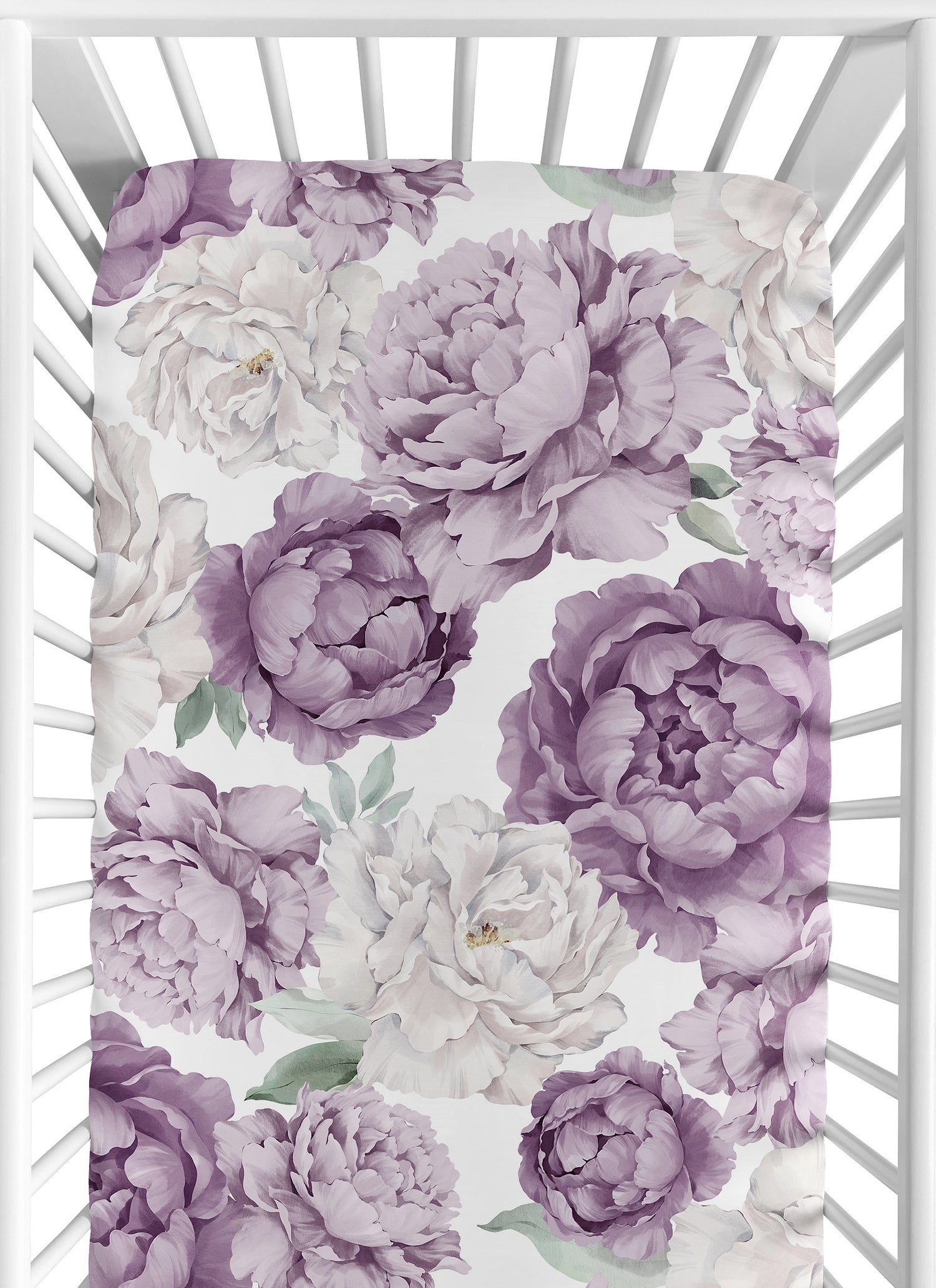 Peony Floral Garden Lavender Purple and Ivory Collection Crib Sheet