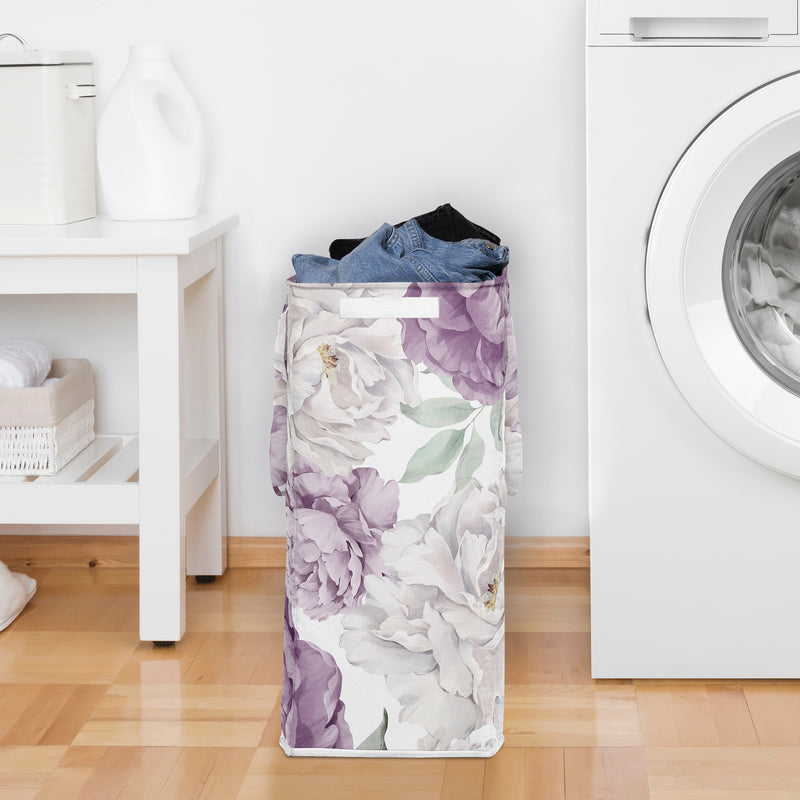 Peony Floral Garden Lavender Purple and Ivory Collection Laundry Hamper with Handles