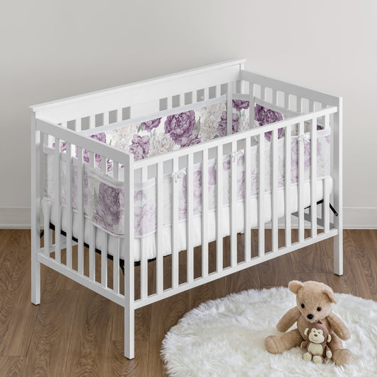 Peony Floral Garden Lavender Purple and Ivory Collection Sweet Jojo Designs + BreathableBaby Breathable Mesh Crib Liner