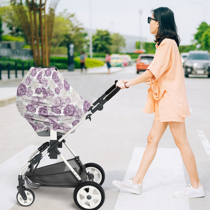 Peony Floral Garden Lavender Purple and Ivory Collection Multi Use Baby Car Seat and Nursing Cover