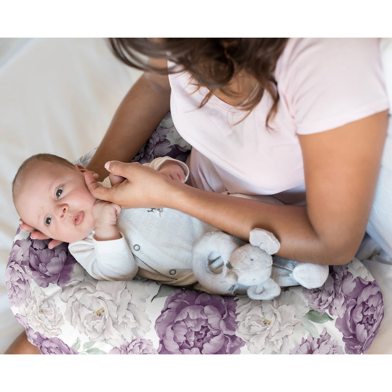 Peony Floral Garden Lavender Purple and Ivory Collection Nursing Breastfeeding Pillow Cover