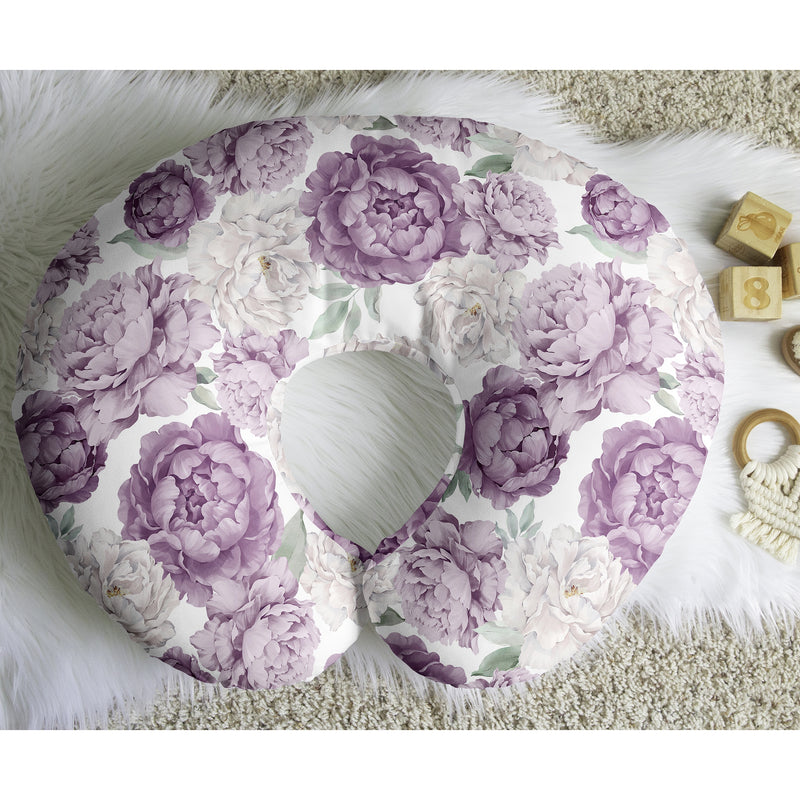 Peony Floral Garden Lavender Purple and Ivory Collection Nursing Breastfeeding Pillow Cover