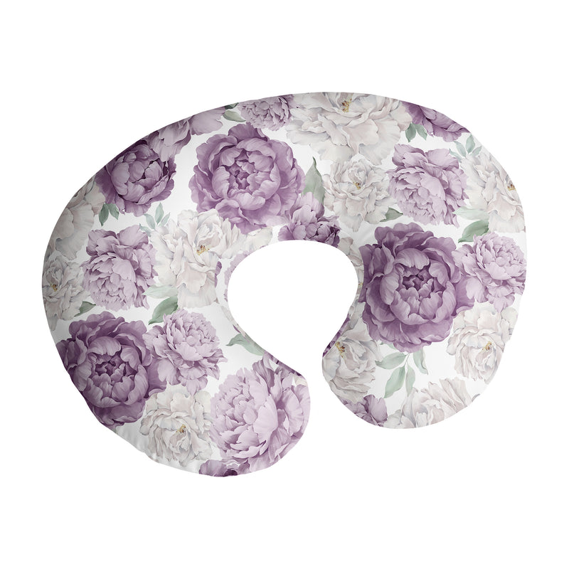 Peony Floral Garden Lavender Purple and Ivory Collection Nursing Breastfeeding Pillow Cover