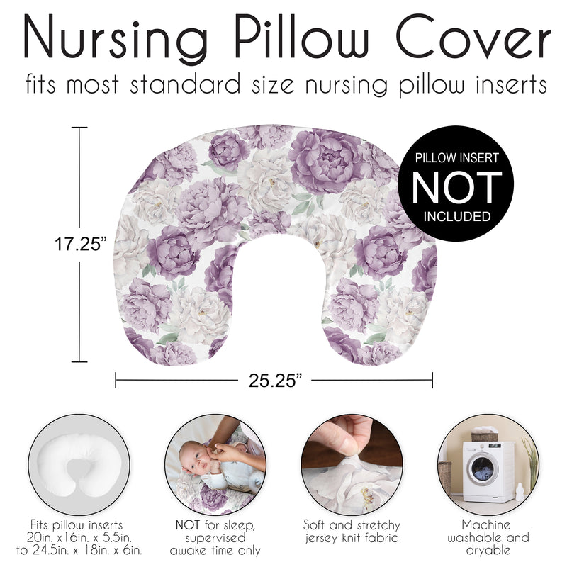Peony Floral Garden Lavender Purple and Ivory Collection Nursing Breastfeeding Pillow Cover