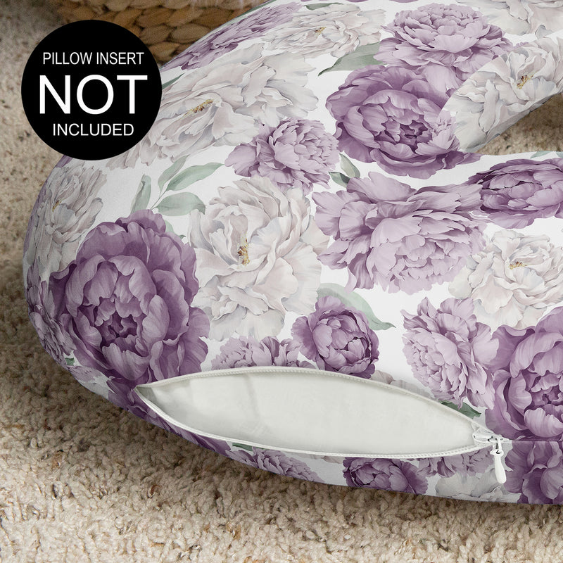 Peony Floral Garden Lavender Purple and Ivory Collection Nursing Breastfeeding Pillow Cover
