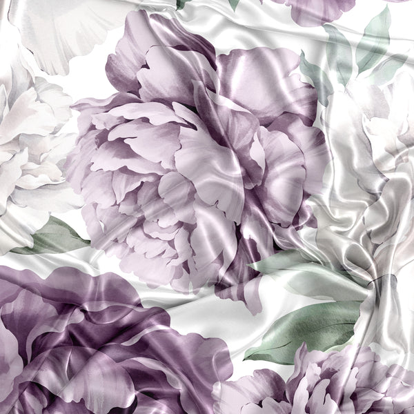 Peony Floral Garden Lavender Purple and Ivory Collection Satin Fitted Crib Sheet alternate view